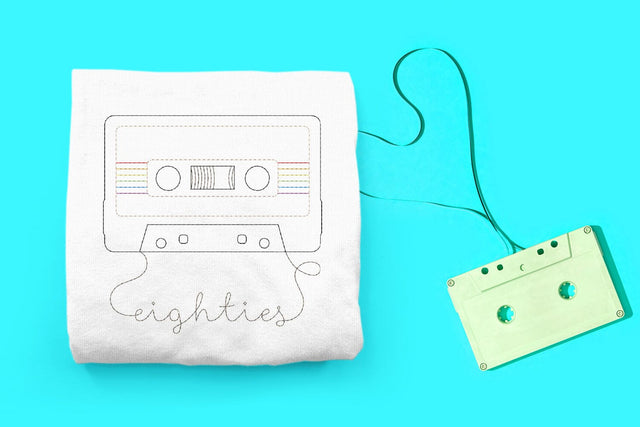 80s Rainbow Cassette Tape Linework Embroidery Embroidery/Applique DESIGNS Designed by Geeks 