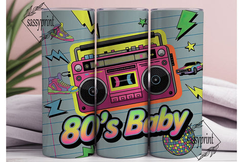 80s Retro Vibe 20oz Tumbler Wrap Sublimation sassyprint 