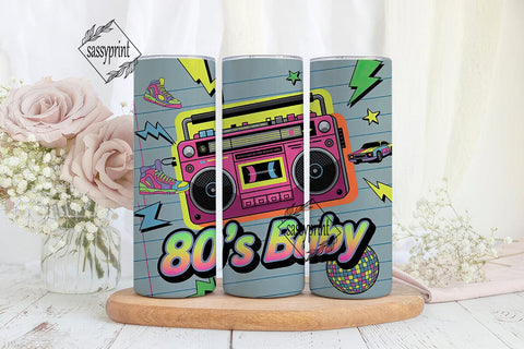 80s Retro Vibe 20oz Tumbler Wrap Sublimation sassyprint 