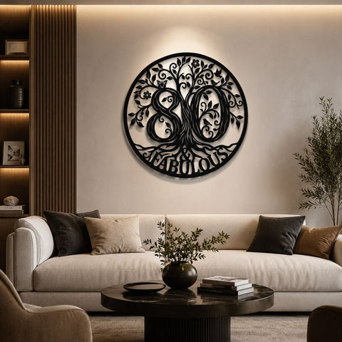 80th Birthday Tree of Life Laser SVG | Laser Cut File for Metal Wall Art | Plasma CNC DXF Sign | 80 and Fabulous Birthday Decor SVG HappyDesignStudio 