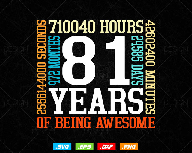 81 Years Of Being Awesome Birthday Svg Png, Retro Vintage Style Happy Birthday Gifts T Shirt Design, Birthday gift svg files for cricut Svg SVG DesignDestine 