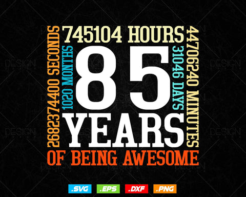 85 Years Of Being Awesome Birthday Svg Png, Retro Vintage Style Happy Birthday Gifts T Shirt Design, Birthday gift svg files for cricut Svg SVG DesignDestine 