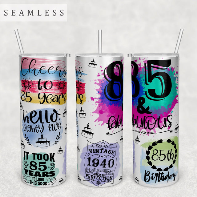 85th Birthday Tumbler Wrap, 20 Oz Skinny Tumbler Sublimation Design, Seamless 85th Anniversary Tumbler PNG, Vintage 1940 Tumbler Wrap Sublimation HappyDesignStudio 