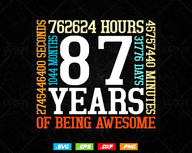 87 Years Of Being Awesome Birthday Svg Png, Retro Vintage Style Happy Birthday Gifts T Shirt Design, Birthday gift svg files for cricut Svg SVG DesignDestine 