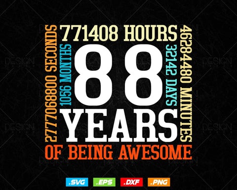 88 Years Of Being Awesome Birthday Svg Png, Retro Vintage Style Happy Birthday Gifts T Shirt Design, Birthday gift svg files for cricut Svg SVG DesignDestine 