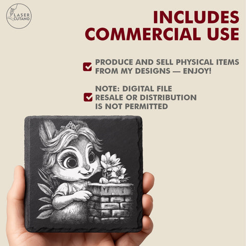 9 Cute Spring Easter Bunny Slate Coaster Engraving Designs - PNG Bundle SVG LaserCutano 