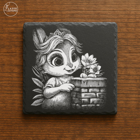 9 Cute Spring Easter Bunny Slate Coaster Engraving Designs - PNG Bundle SVG LaserCutano 