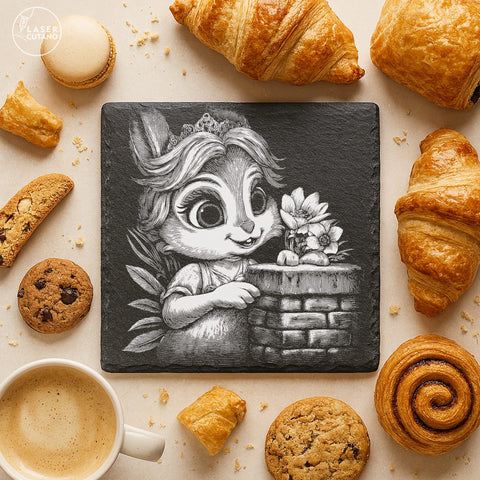 9 Cute Spring Easter Bunny Slate Coaster Engraving Designs - PNG Bundle SVG LaserCutano 