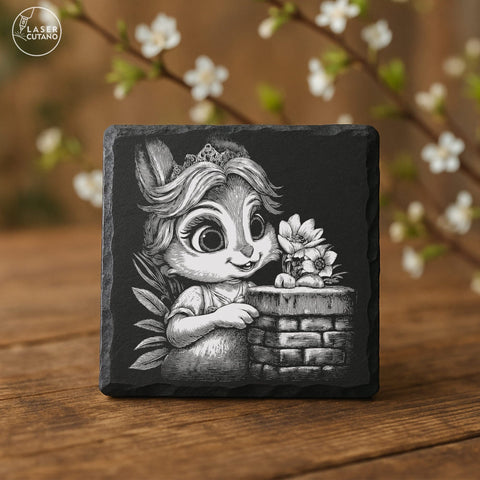 9 Cute Spring Easter Bunny Slate Coaster Engraving Designs - PNG Bundle SVG LaserCutano 