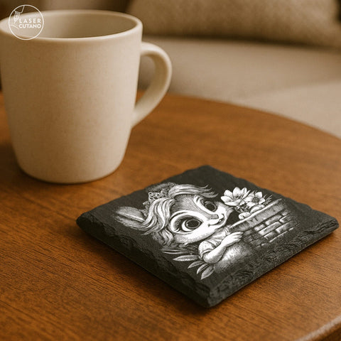 9 Cute Spring Easter Bunny Slate Coaster Engraving Designs - PNG Bundle SVG LaserCutano 