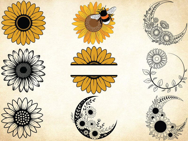 9 Sunflower Svg bundle, Sunflower Silhouette Svg, Flower Svg SVG Creativeart88 