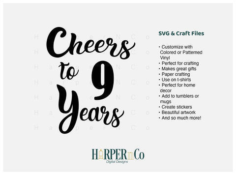 9 Year SVG PNG Cut EPS File SVG HarperNCo 