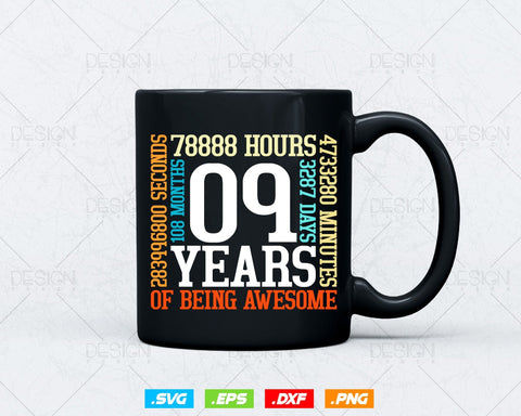 9 Years Of Being Awesome Birthday Svg Png, Retro Vintage Style Happy Birthday Gifts T Shirt Design, Kids Birthday Gift, Birthday Crew Svg SVG DesignDestine 