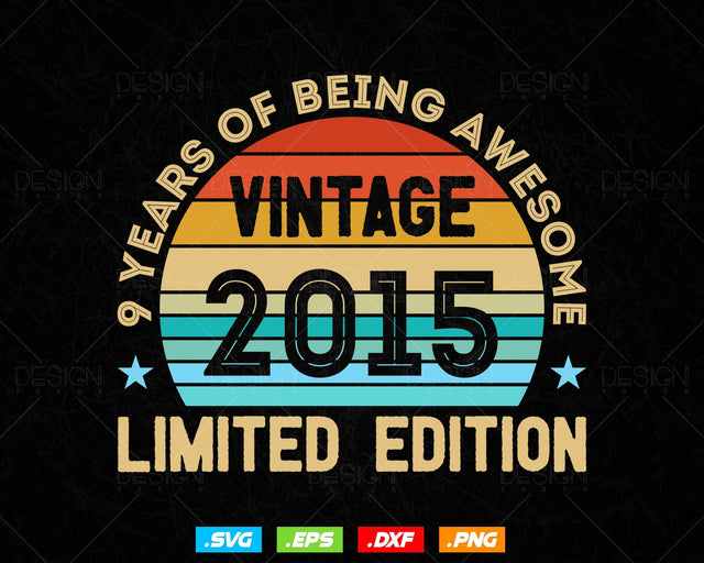 9 Years Of Being Awesome Vintage Limited Edition Birthday Vector T shirt Design Png Svg Files, Birthday gift svg files for cricut SVG DesignDestine 