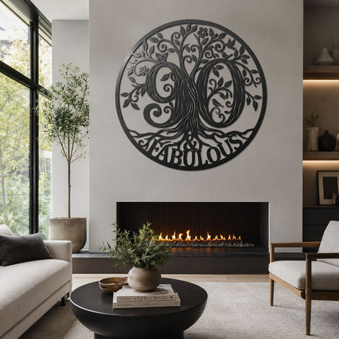 90 & Fabulous Tree of Life Laser SVG | 90th Birthday SVG | Laser Cut Metal Wall Art Dxf | CNC Plasma Cut Design | Birthday Decor SVG HappyDesignStudio 