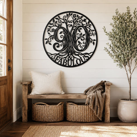 90 & Fabulous Tree of Life Laser SVG | 90th Birthday SVG | Laser Cut Metal Wall Art Dxf | CNC Plasma Cut Design | Birthday Decor SVG HappyDesignStudio 