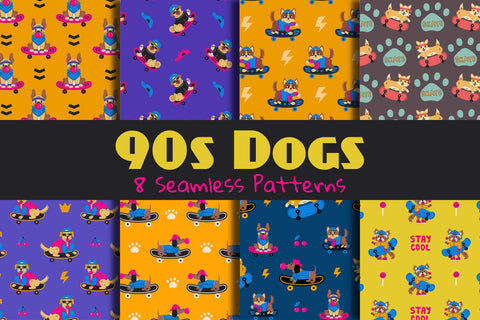 90s Dog Seamless Patterns & Digital Papers Digital Pattern Rin Green 