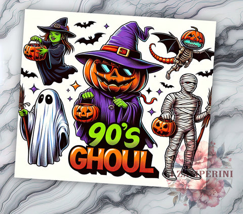 90s Ghoul 20 oz Skinny Tumbler Sublimation Design, Straight & Tapered Tumbler Png, Cute Halloween Tumbler Png, Digital Download PNG Sublimation Li Zamperini 