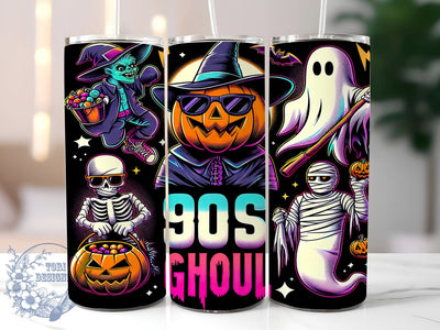 90s Ghoul Halloween 20oz Skinny Tumbler PNG, Cute Spooky Characters Tumbler Sublimation Wrap, Straight & Tapered Tumbler Wrap, Instant Digital Download Sublimation ToriDesigns 