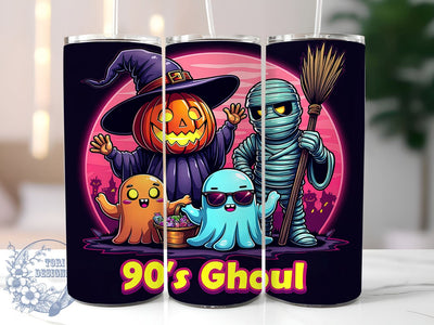 90s Ghoul Halloween 20oz Skinny Tumbler PNG, Cute Spooky Characters Tumbler Sublimation Wrap, Straight & Tapered Tumbler Wrap, Instant Digital Download Sublimation ToriDesigns 