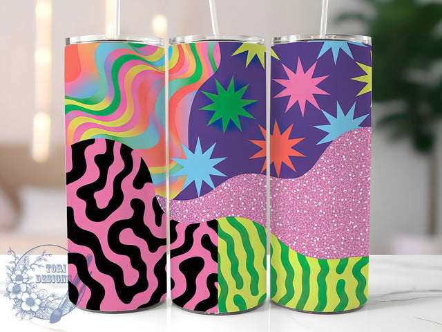 90s Retro Glitter Leopard Tumbler, Vibrant Animal Print Tumbler, Retro Glitter Wrap, Bold Leopard Wrap, Whimsical 90s Wrap, Sublimation Design, Trendy Gift Idea Sublimation ToriDesigns 
