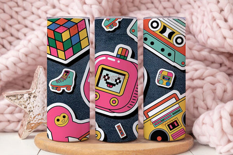 90s Retro Sticker Tumbler Wrap Sublimation DesignSVG 