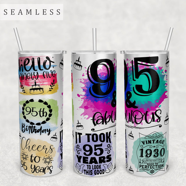 95th Birthday Tumbler Wrap, 20 Oz Skinny Tumbler Sublimation Design, Seamless 95th Anniversary Tumbler PNG, Hello Ninety-Five Tumbler Wrap Sublimation HappyDesignStudio 