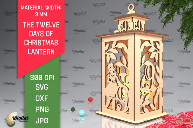9st Day of Christmas Lantern Laser Cut. Merry Christmas SVG SVG Evgenyia Guschina 