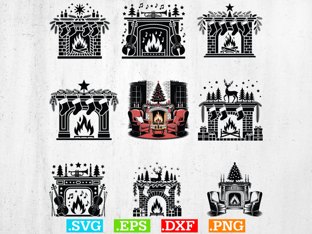 Christmas Fireplace Silhouette SVG Bundle.jpg
