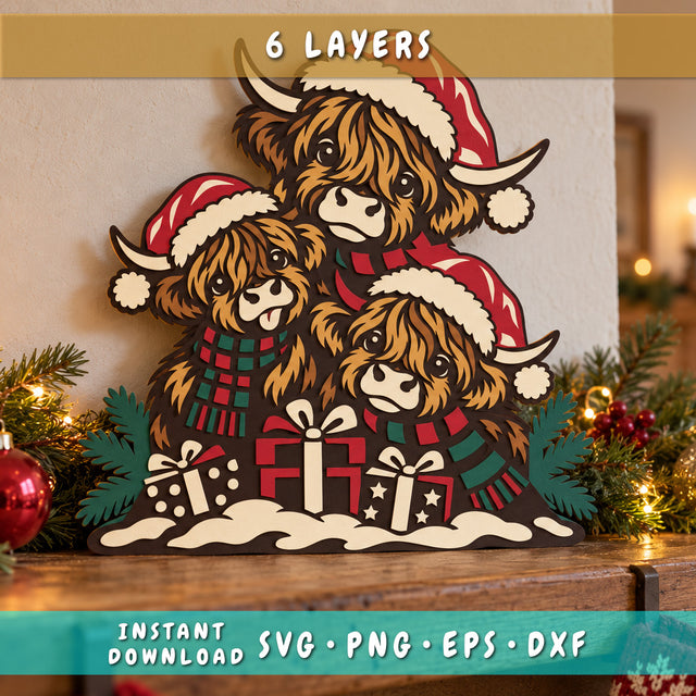 Christmas highland cow trio 3d svg 1.jpg
