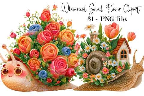 Cute Whimsical Snail Flower Clipart.jpg