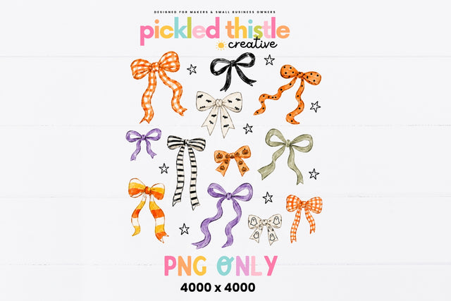 Cute spooky bow PNG with ghosts pumpkins bats and stars.jpg