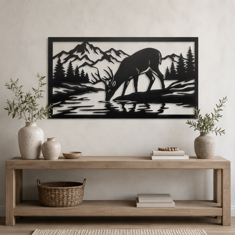 Deer Drinking Mountain Lake laser svg (4).png
