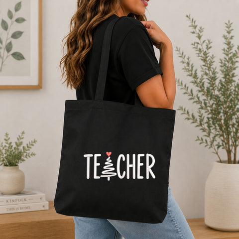 EF624. Christmas Teacher Tree - Black_Totebag.jpg