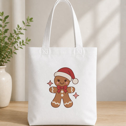 EF633. Gingerbread Man Santa Bow - White_Totebag.jpg