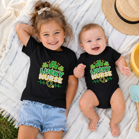 EF638. Lucky Nurse St Patrick's Day - Black_Kids_tshirt_And_onesie.jpg