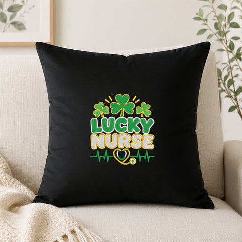 EF638. Lucky Nurse St Patrick's Day - Black_Pillow.jpg