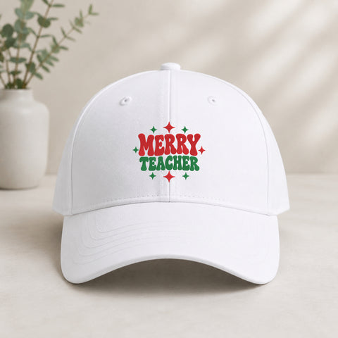 EF641. Merry Teacher Retro Christmas - White_Cap.jpg