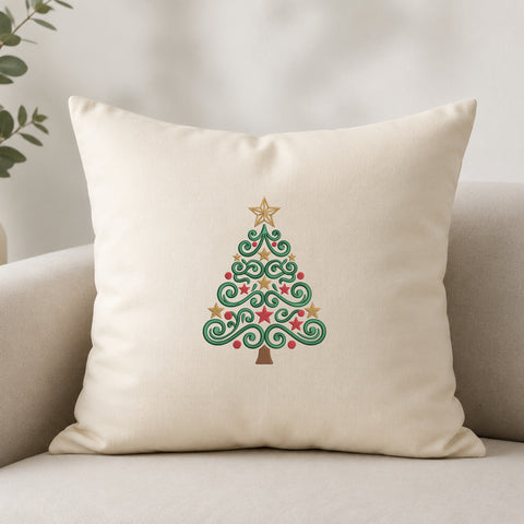 EF643. Ornate Swirl Christmas Tree - White_Pillow.jpg
