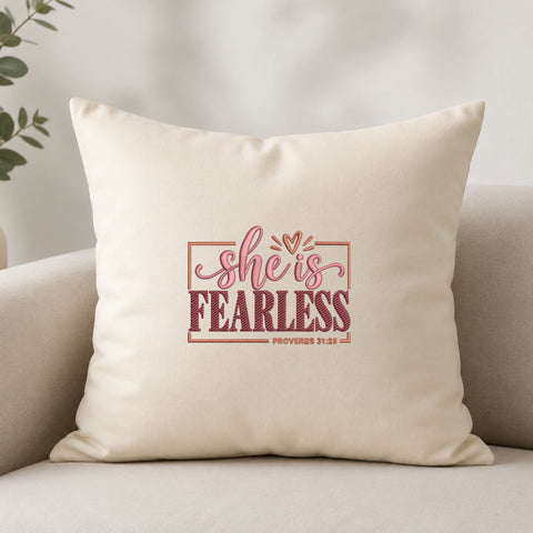 EF646. She Is Fearless Proverbs - White_Pillow.jpg