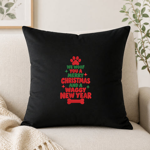 EF729. We Woof You a Merry Christmas Dog Tree - Black_Pillow.jpg
