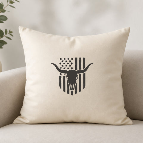 EF730. Western Longhorn Skull American Flag - White_Pillow.jpg