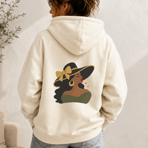 EF736. Black Woman Sun Hat Gold Bow - White_Hoodie.jpg
