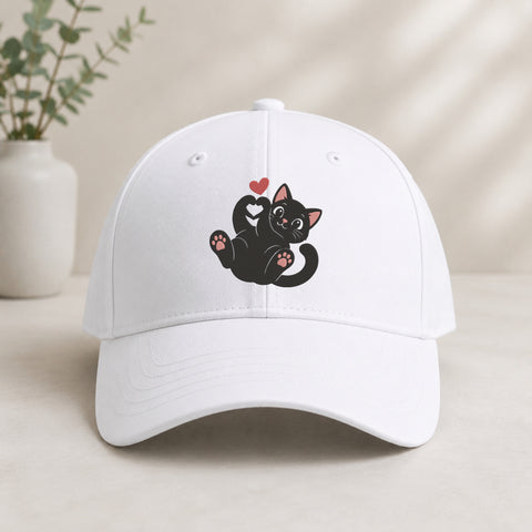 EF744. Cute Black Cat Heart Hands Paw - White_Cap.jpg