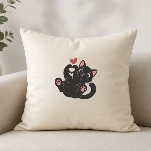 EF744. Cute Black Cat Heart Hands Paw - White_Pillow.jpg