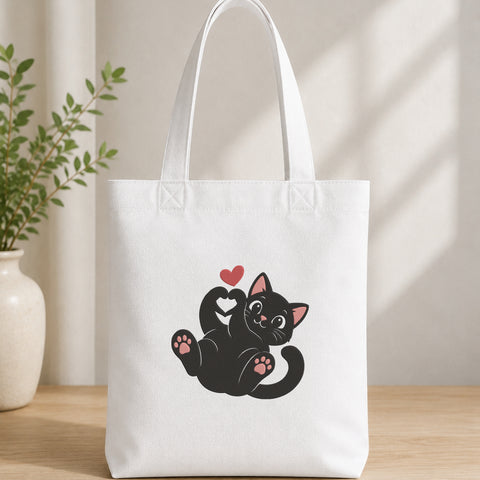 EF744. Cute Black Cat Heart Hands Paw - White_Totebag.jpg