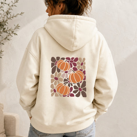 EF752. Fall Pumpkin Floral Pattern - White_Hoodie.jpg