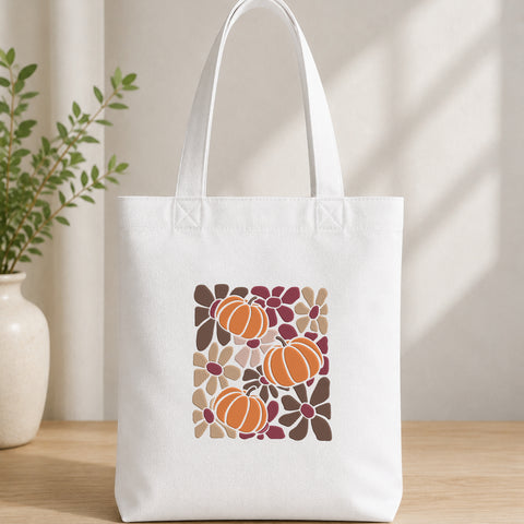 EF752. Fall Pumpkin Floral Pattern - White_Totebag.jpg