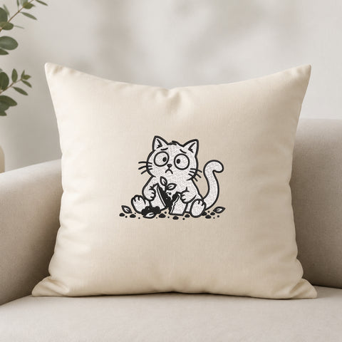 EF759. Guilty Cat with Broken Plant Pot - White_Pillow.jpg