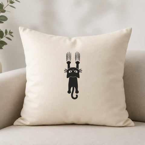 EF760. Hanging Black Cat - White_Pillow.jpg